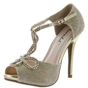 Elegant Gold Heels with Rhinestone Detailing